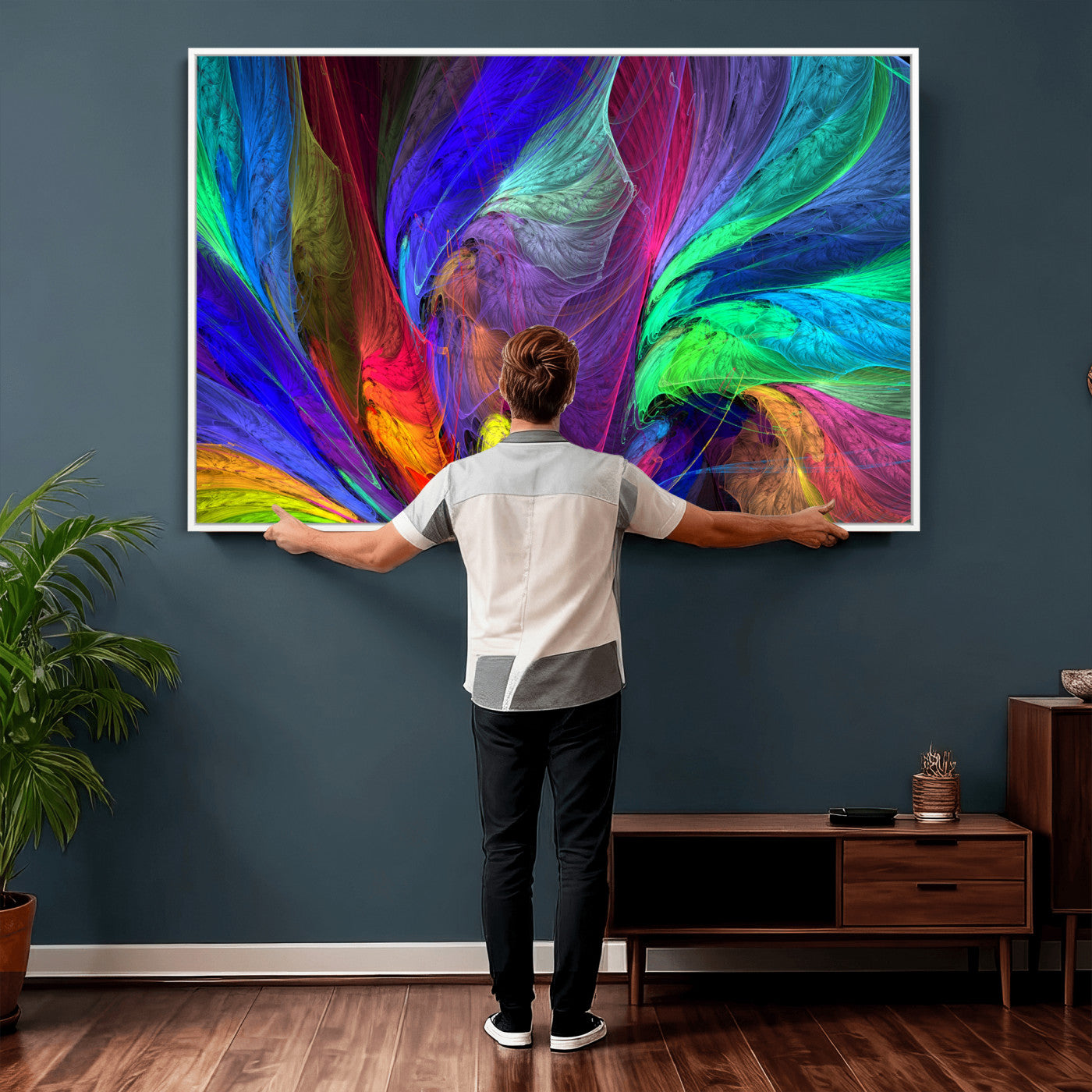 376925791-MGV-CV-36X24 - Colorful Abstract Canvas Wall Art, Rainbow Swirl Fractal Print, Bold Multicolor Living Room Decor, Vibrant Energy Art, Large Abstract Wall Art