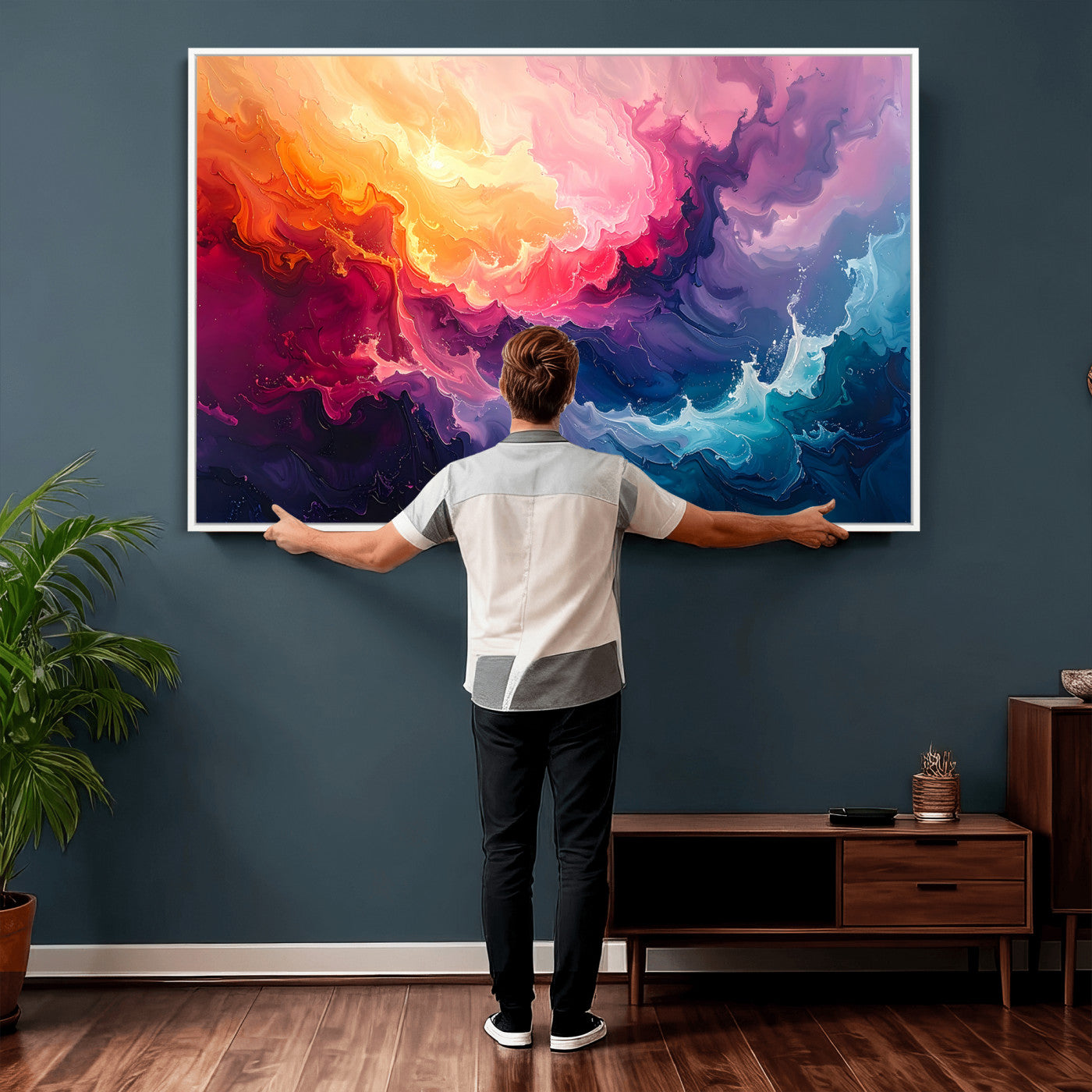 16157633-MGV-CV-36X24 - Large Colorful Abstract Canvas Wall Art Print, Vibrant Popup Color Art Print