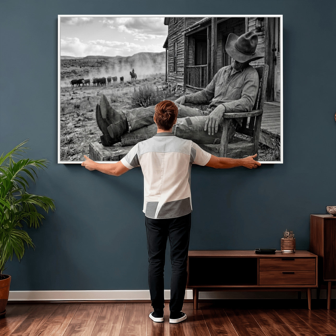 94461975S-MGV-CV-36X24 - Vintage Sleeping Cowboy Wall Art Canvas Print, Western Home Decor