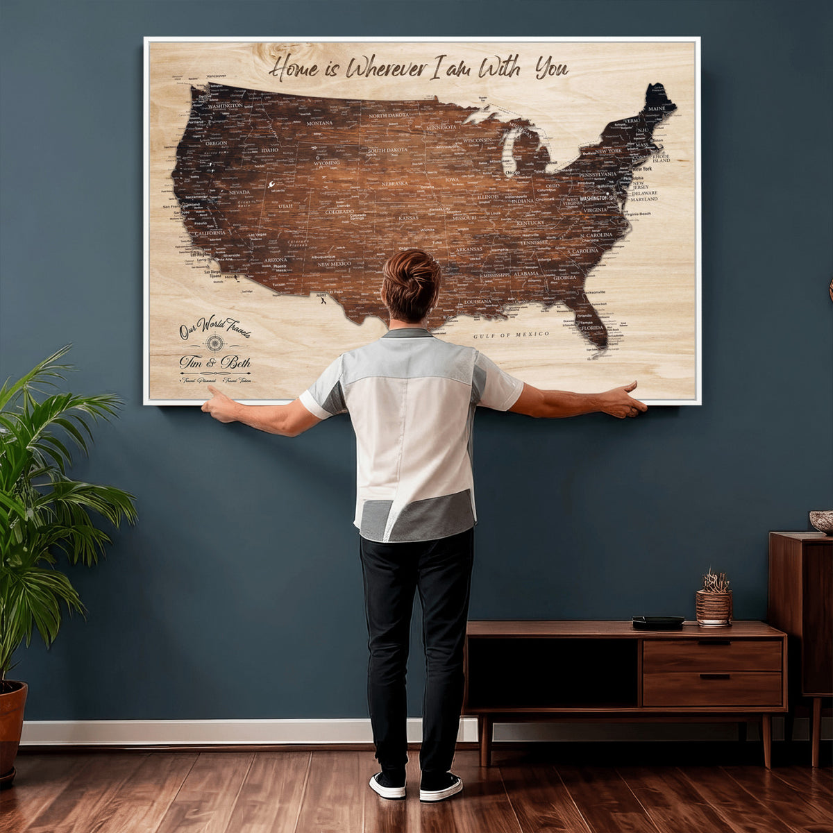 16274332-_Poster-30x20 - Personalized USA Push Pin Travel Map Canvas for Adventure Wall Decor