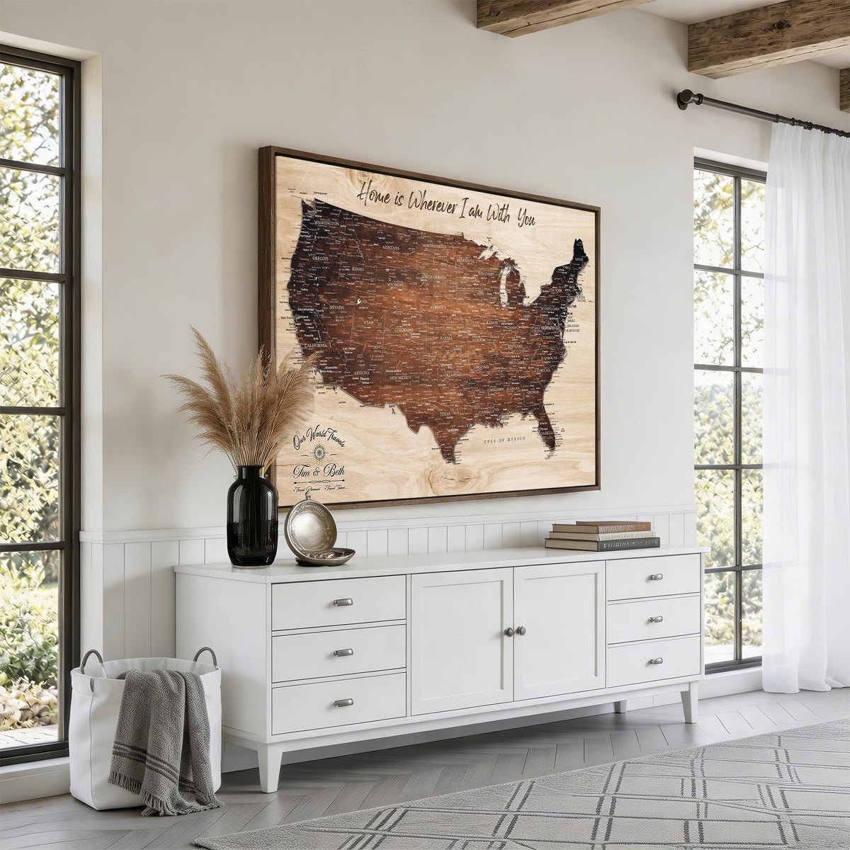 16274332-_Poster-30x20 - Personalized Beige Push Pin USA Map Canvas Print, 50 State Bucket List Map, Home Office and Entryway Decor