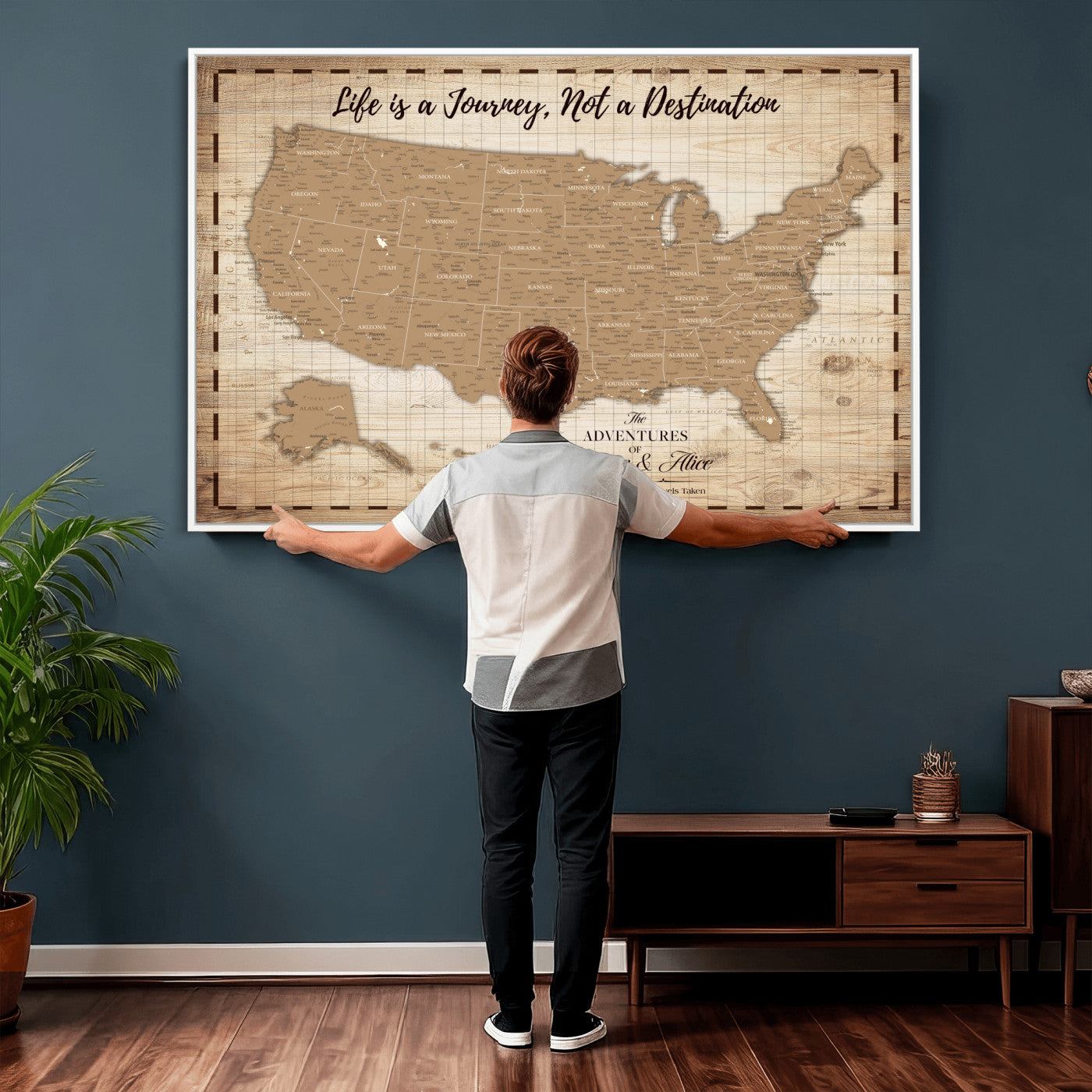 19102499-MGV-CV-36X24 - Personalized USA Push Pin Travel Map, Custom United States Map, Push Pin Map, USA Bucket List Map, Anniversary Gift, Couple Travel Map Wall Art