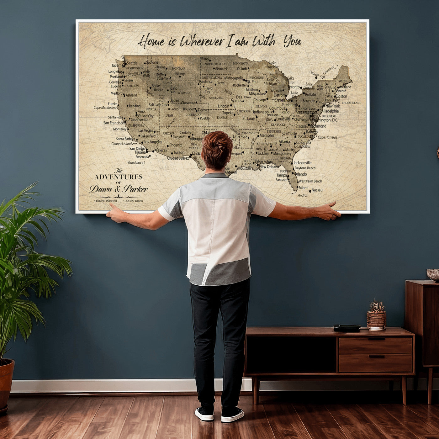 19102499U-MGV-CV-36X24 - Personalized USA Push Pin Travel Map Canvas for Adventure Wall Decor