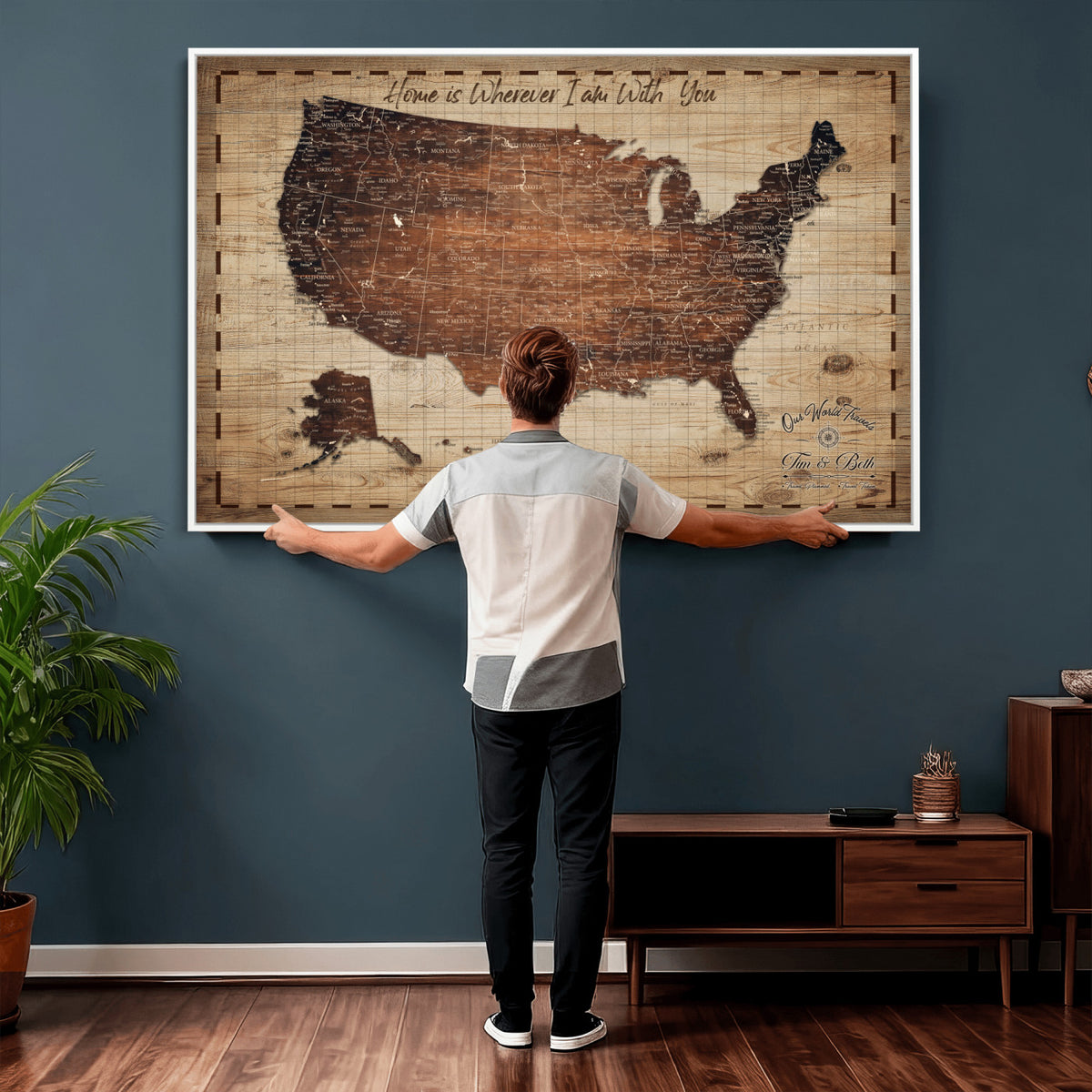 19102499U-MGV-CV-36X24 - Personalized USA Push Pin Travel Map Canvas for Adventure Wall Decor
