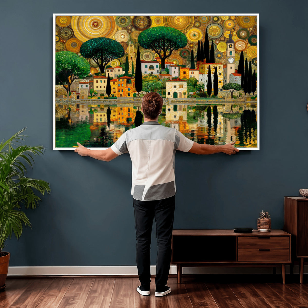 93010897-MGV-CV-36X24 - Gustav Klimt Golden Cityscape Wall Art Canvas Print,