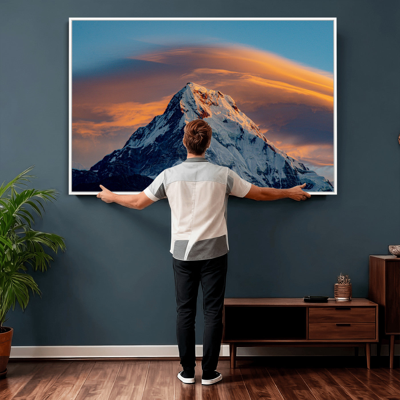 73810927-MGV-CV-36X24 - Snow Mountain Canvas Wall Art Print | Alpine Peak Landscape, Winter Nature Photography, Large Mountain Decor