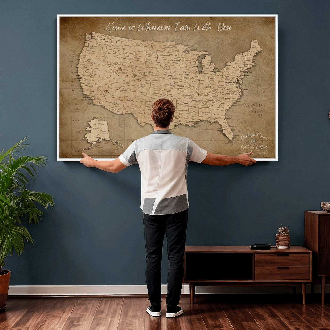 21454917-MGV-CV-36X24 - Personalized USA Push Pin Travel Map, Custom United States Map, Push Pin Map, USA Bucket List Map, Anniversary Gift, Couple Travel Map Wall Art