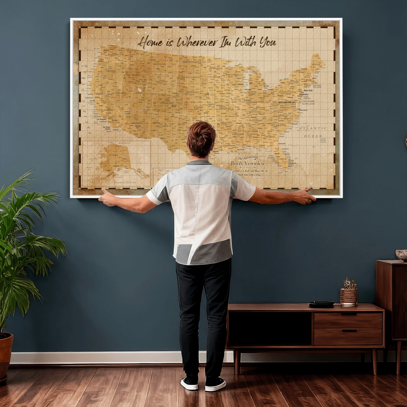 62164711-MGV-CV-36X24 - Personalized USA Push Pin Travel Map, Custom United States Map, Push Pin Map, USA Bucket List Map, Anniversary Gift, Couple Travel Map Wall Art