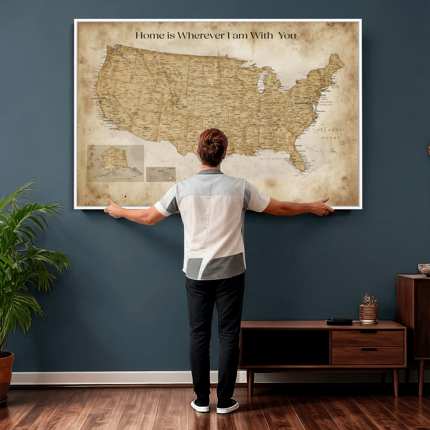 80624553-MGV-CV-36X24 - Personalized USA Push Pin Travel Map Canvas Wall Art Custom Family Gift