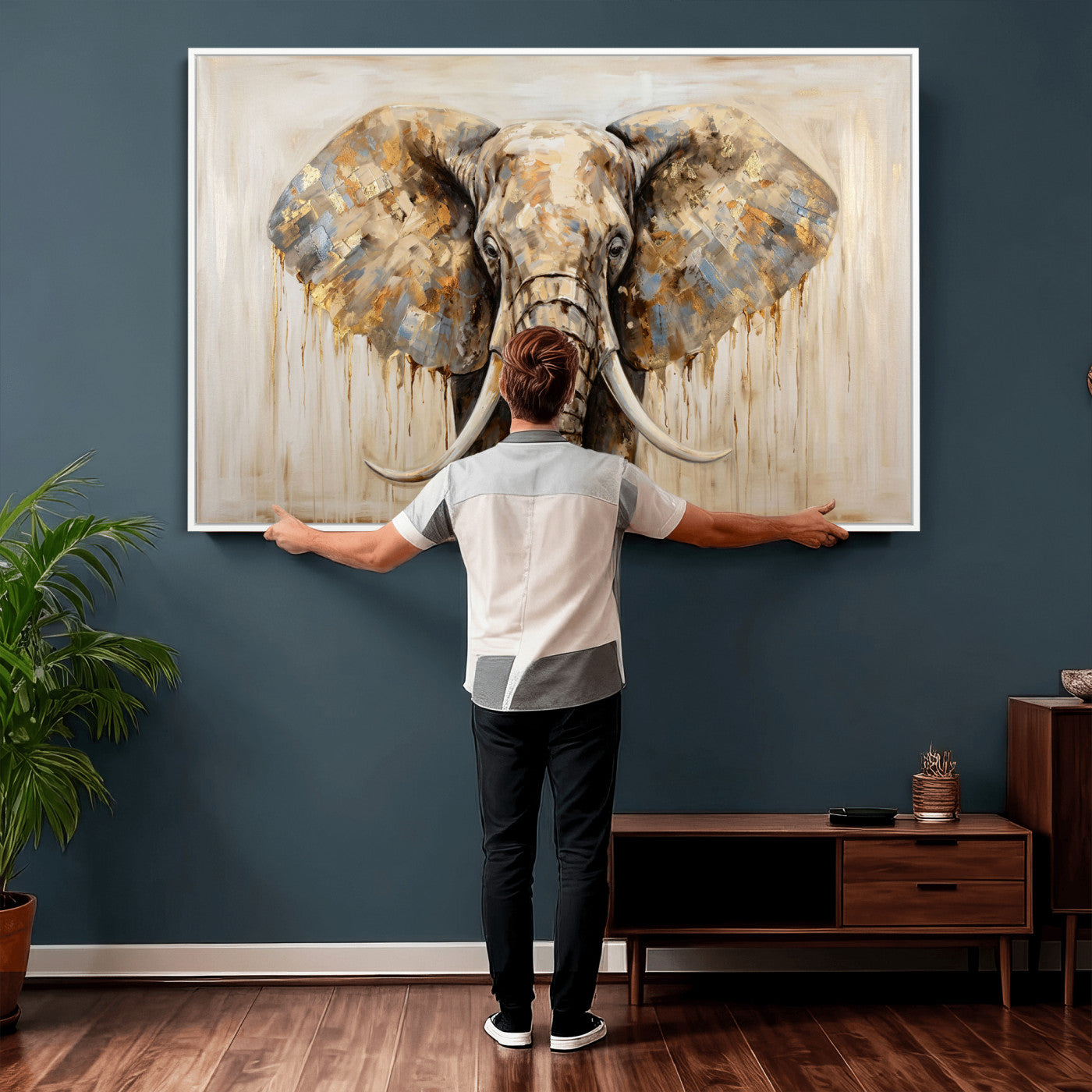 95819221-MGV-CV-36X24 - Gold Leaf Elephant Canvas Wall Art Abstract African Wildlife Painting Print