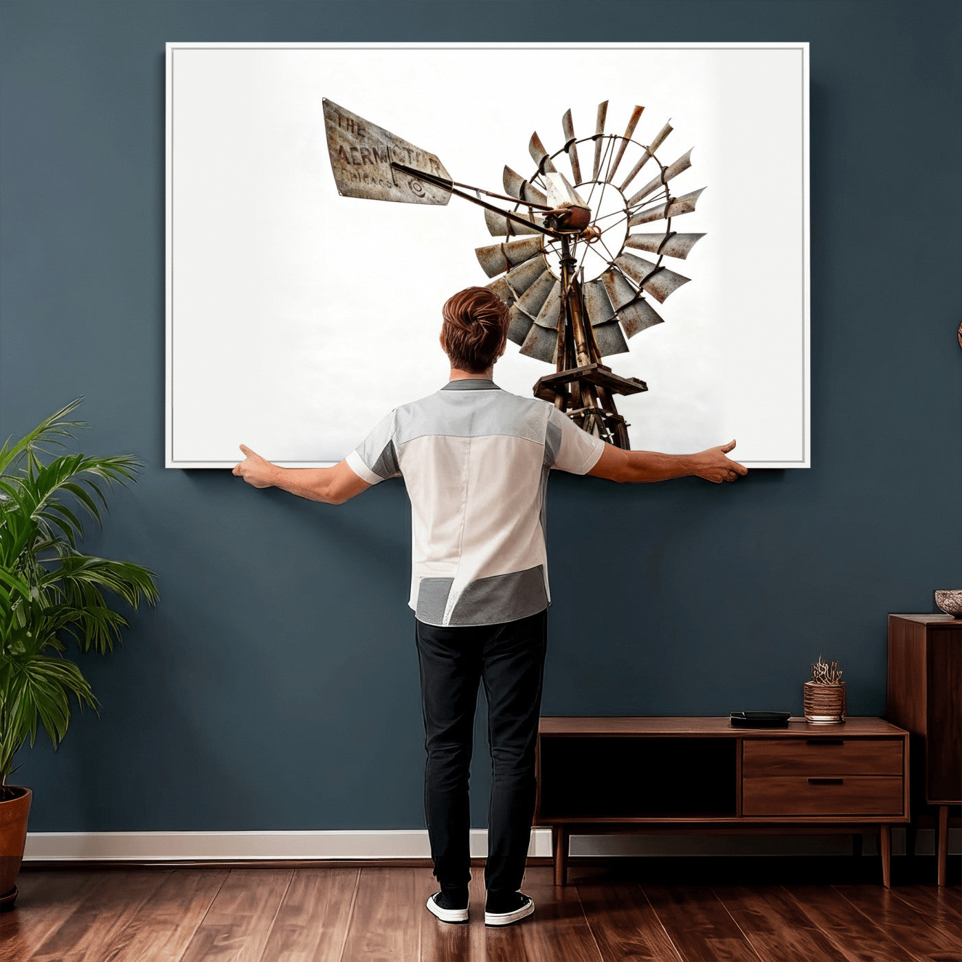 99806928-MGV-CV-36X24 - Rustic Farmhouse Windmill Canvas Wall Art Vintage Western Farmhouse Print