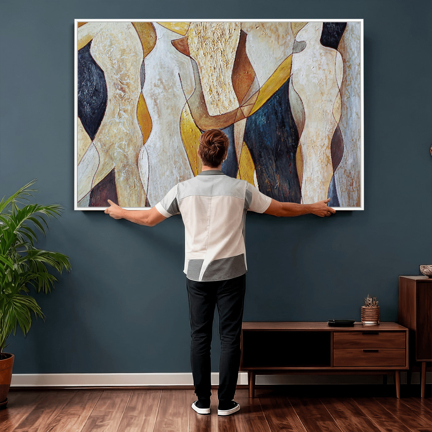 96079939-MGV-CV-36X24 - Mid Century Modern Figurative Canvas Wall Art Abstract Cubist Painting Print