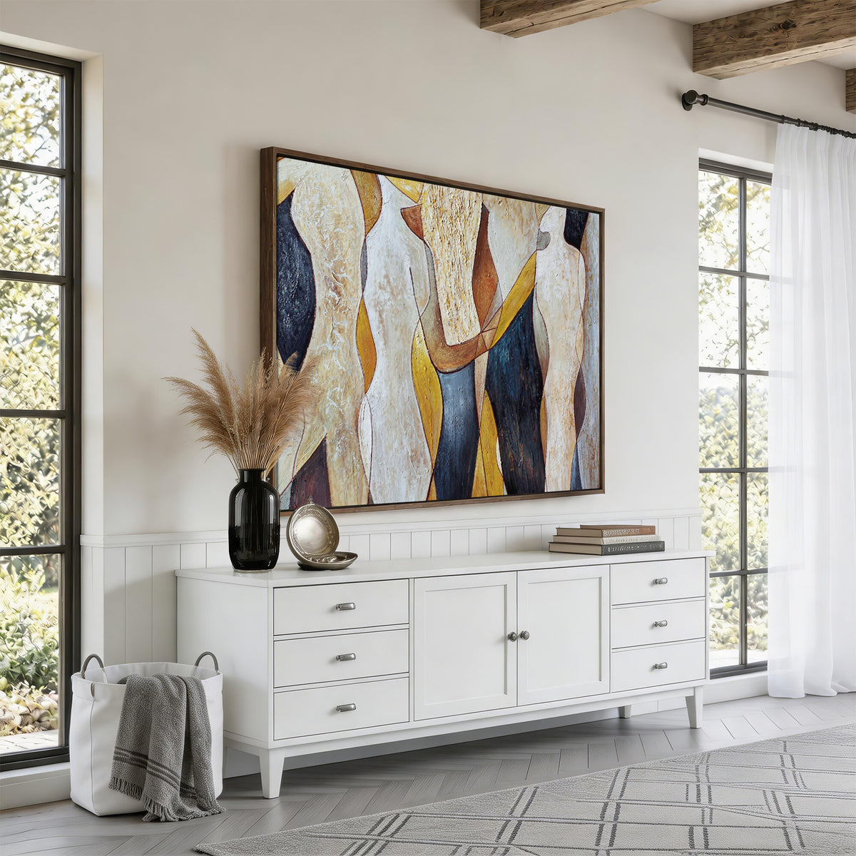 96079939-MGV-CV-36X24 - Mid Century Modern Figurative Canvas Wall Art Abstract Cubist Painting Print