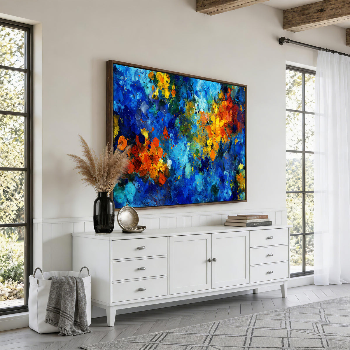 52431611-MGV-CV-36X24 - Vibrant Blue Abstract Canvas Wall Art Colorful Painterly Oil Painting Style Print