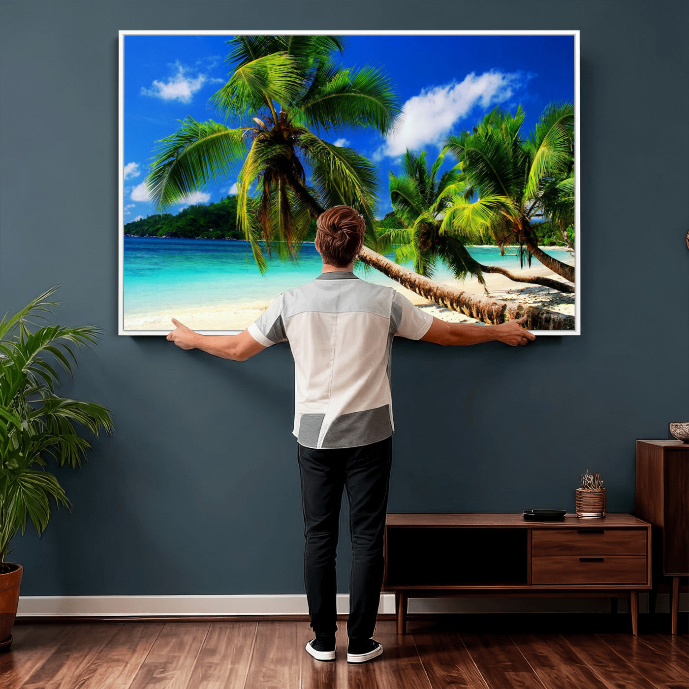 67049818-MGV-CV-36X24 - Tropical Island Coconut Palm Trees Wall Art Canvas Print - Turquoise Beach Print for Lake Home Decor