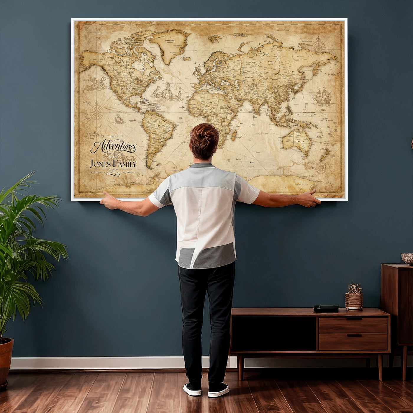 60956619-MGV-CV-36X24 - Custom Push Pin World Map Canvas Print – Personalized Travel Map Wall Art