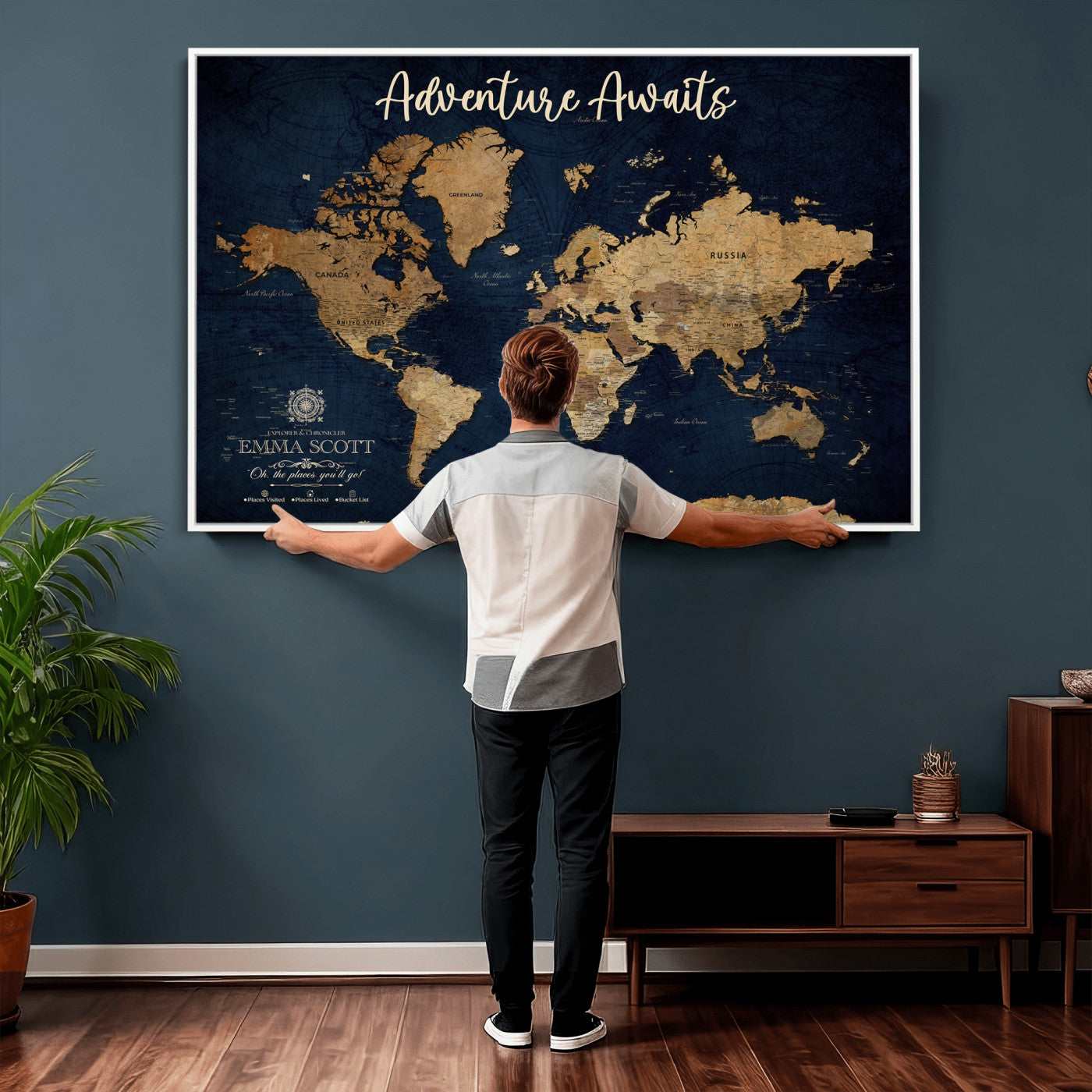 44399597-MGV-CV-36X24 - Custom Push Pin World Map Canvas Print – Personalized Travel Map Wall Art
