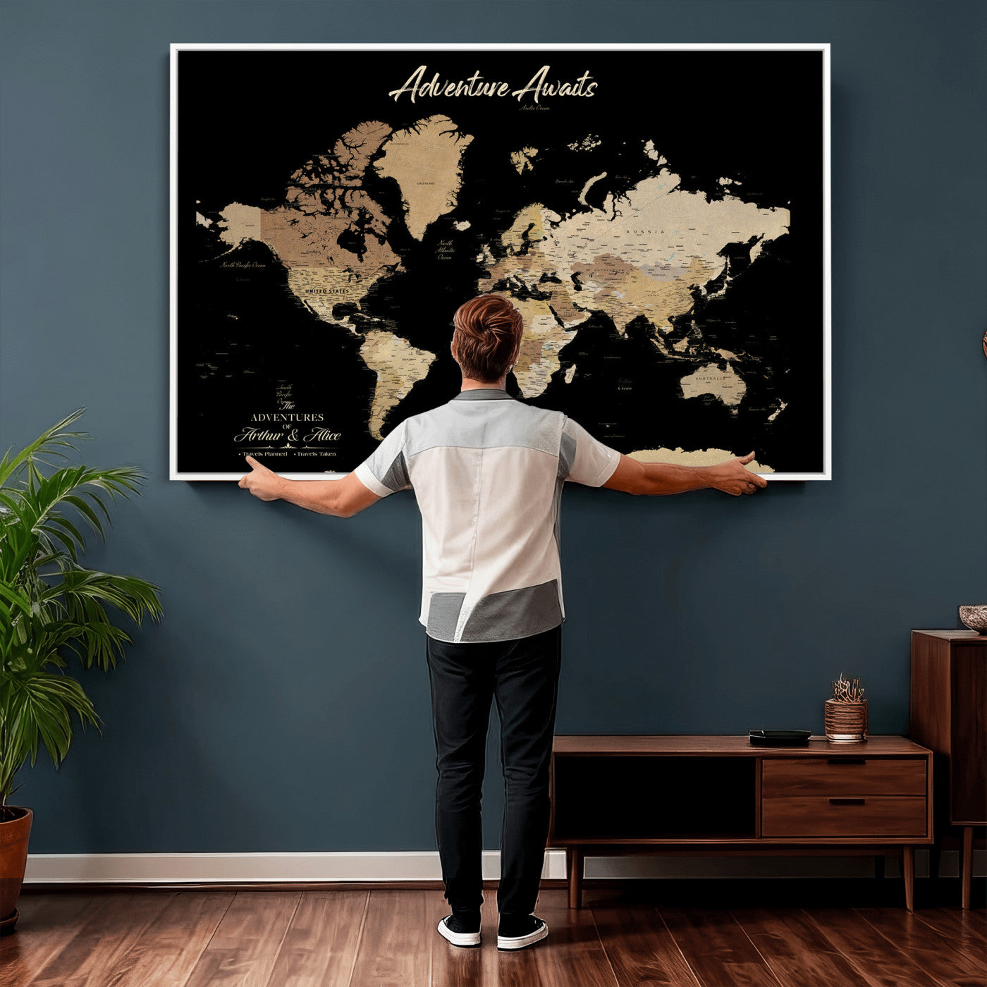 88415067-MGV-CV-36X24 - Custom Push Pin World Map Canvas Print – Personalized Travel Map Wall Art