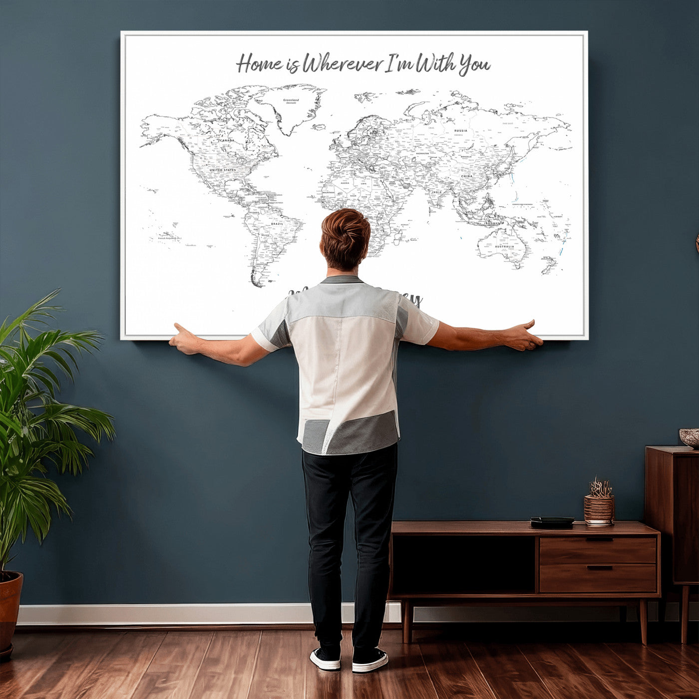 84721465-MGV-CV-36X24 - Custom Push Pin World Map Canvas Print – Personalized Travel Map Wall Art