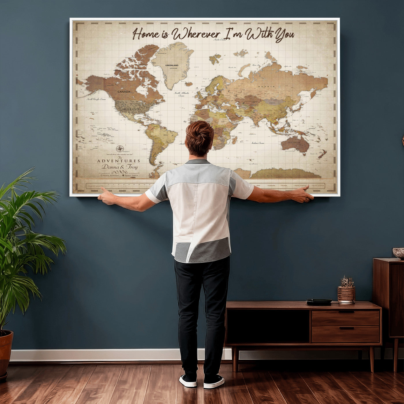 33352020-MGV-CV-36X24 - Custom Push Pin World Map Canvas Print – Personalized Travel Map Wall Art
