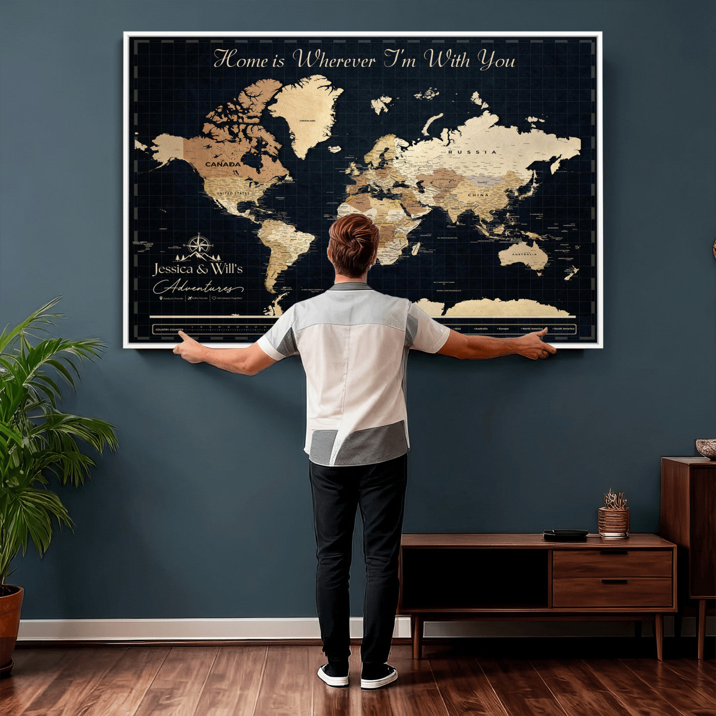 83786806-MGV-CV-36X24 - Custom Push Pin World Map Canvas Print – Personalized Travel Map Wall Art