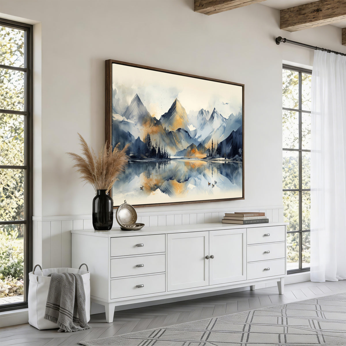 10196184T-MGV-CV-36X24 - Lake Abstract Mountain Wall Art Canvas Print