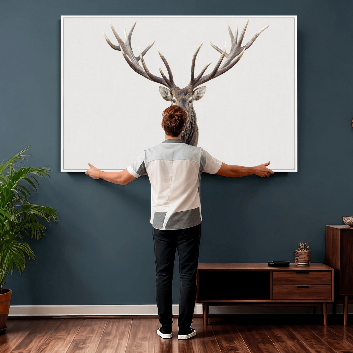 840173GY-MGV-CV-36X24 - Majestic Red Deer Canvas Wall Art – Stag Antlers Horns Print, Wildlife Hunting Poster, Rustic Cabin Lodge Decor