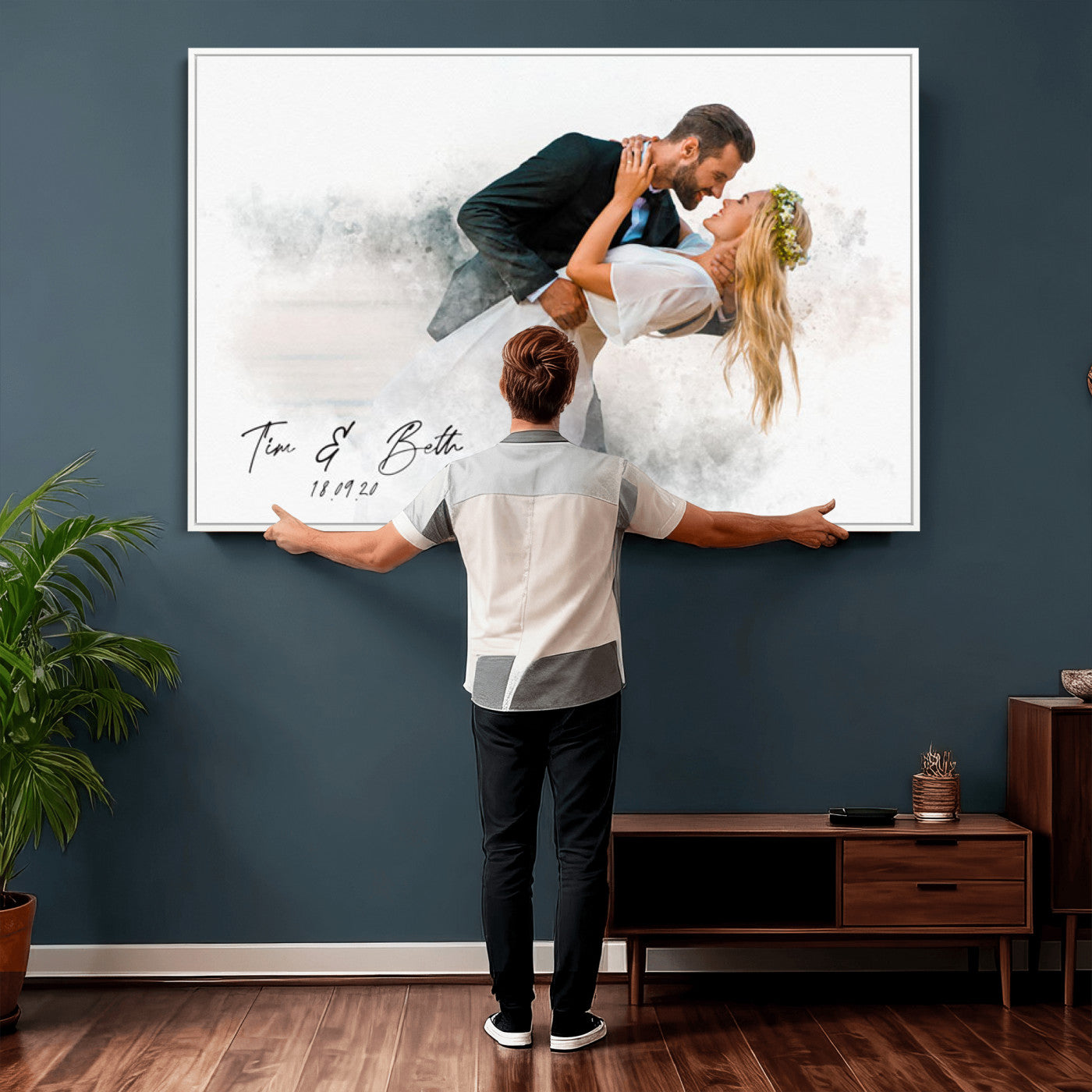 39726003-MGV-CV-36X24 - Watercolor Couple Portrait from Photo, Custom Wedding Anniversary Gift for Wife Husband Parents, Engagement Gift for Friend