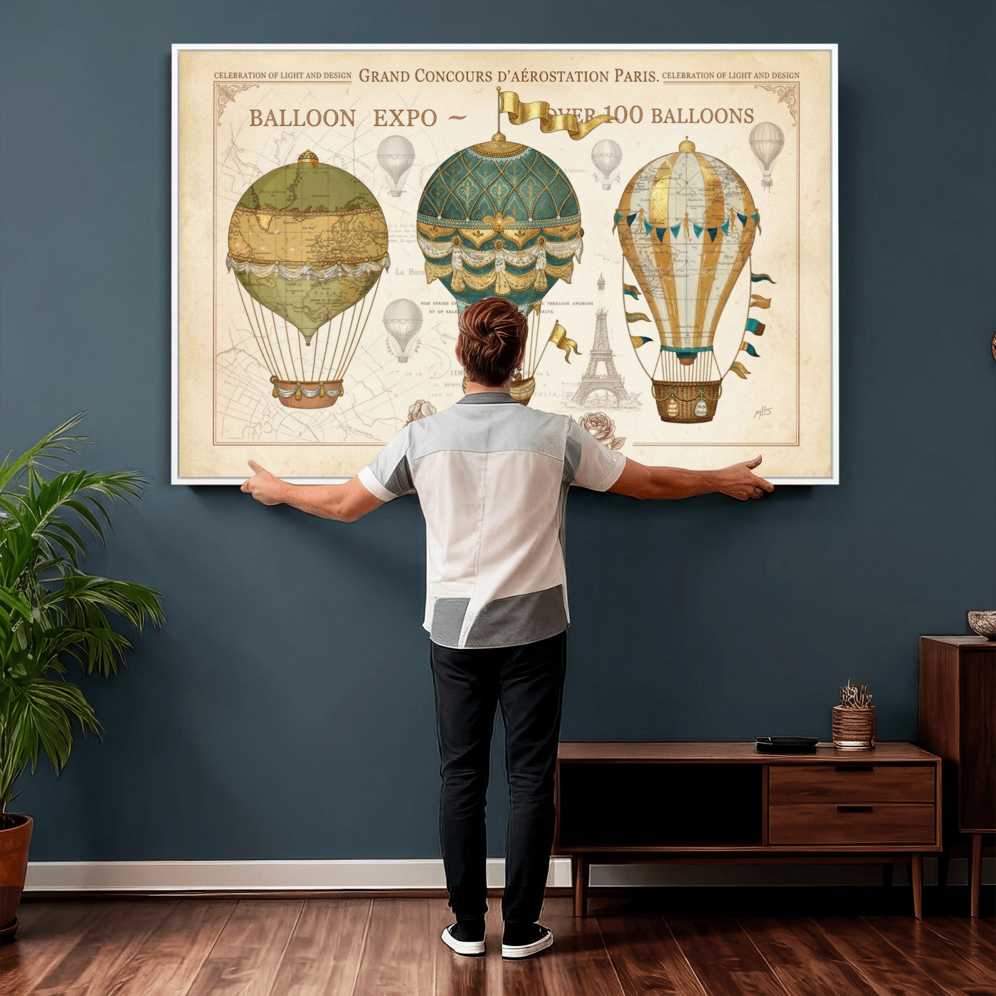 31530449-MGV-CV-36X24 - Kimberly Allen Paris Balloon Expo Wall Art Canvas Print, Vintage 1889 French Hot Air Balloon Poster