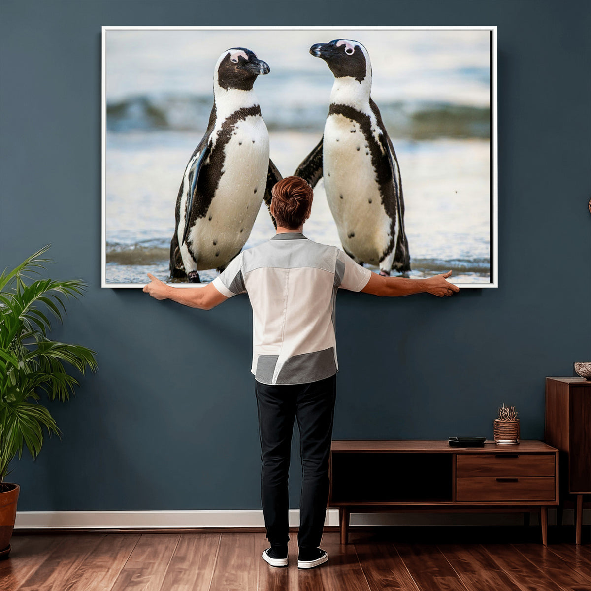 64870405-MGV-TP-30X20 - African Penguins Boulders Beach Wall Art Canvas Print, Cute Penguin Couple Photo Print