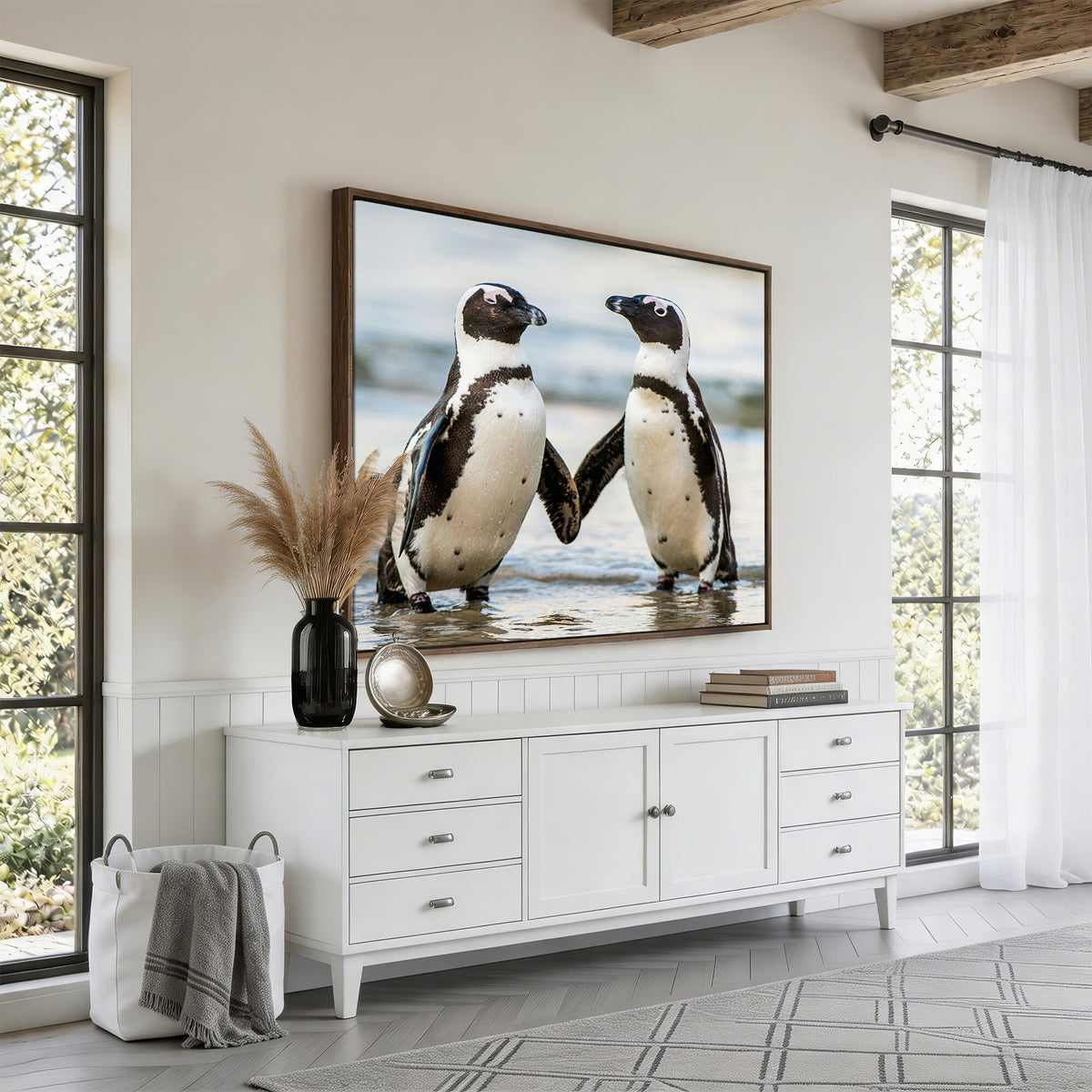 64870405-MGV-TP-30X20 - African Penguins Boulders Beach Wall Art Canvas Print, Cute Penguin Couple Photo Print