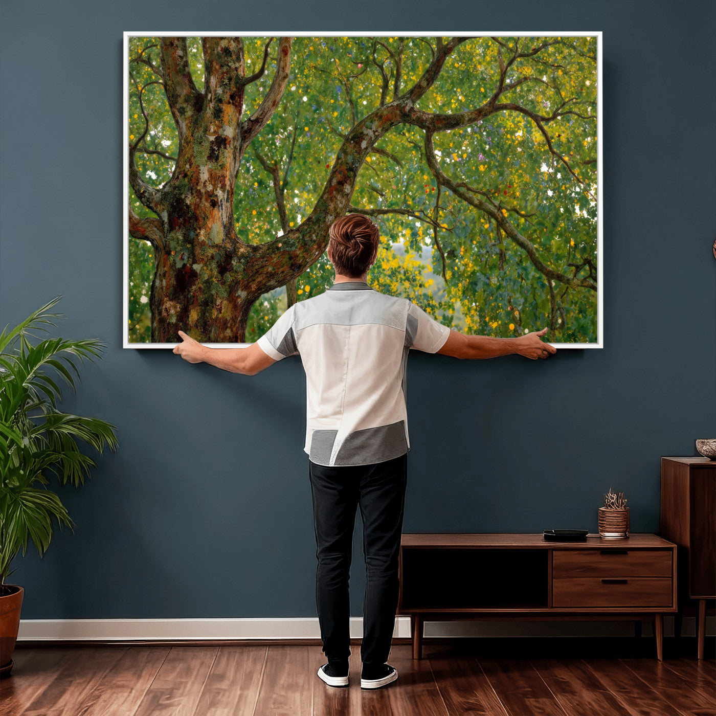 23663535-MGV-CV-36X24 - Vintage Summer Forest Green Tree Wall Art Canvas Print, Lush Leaves Impressionist Painting Print