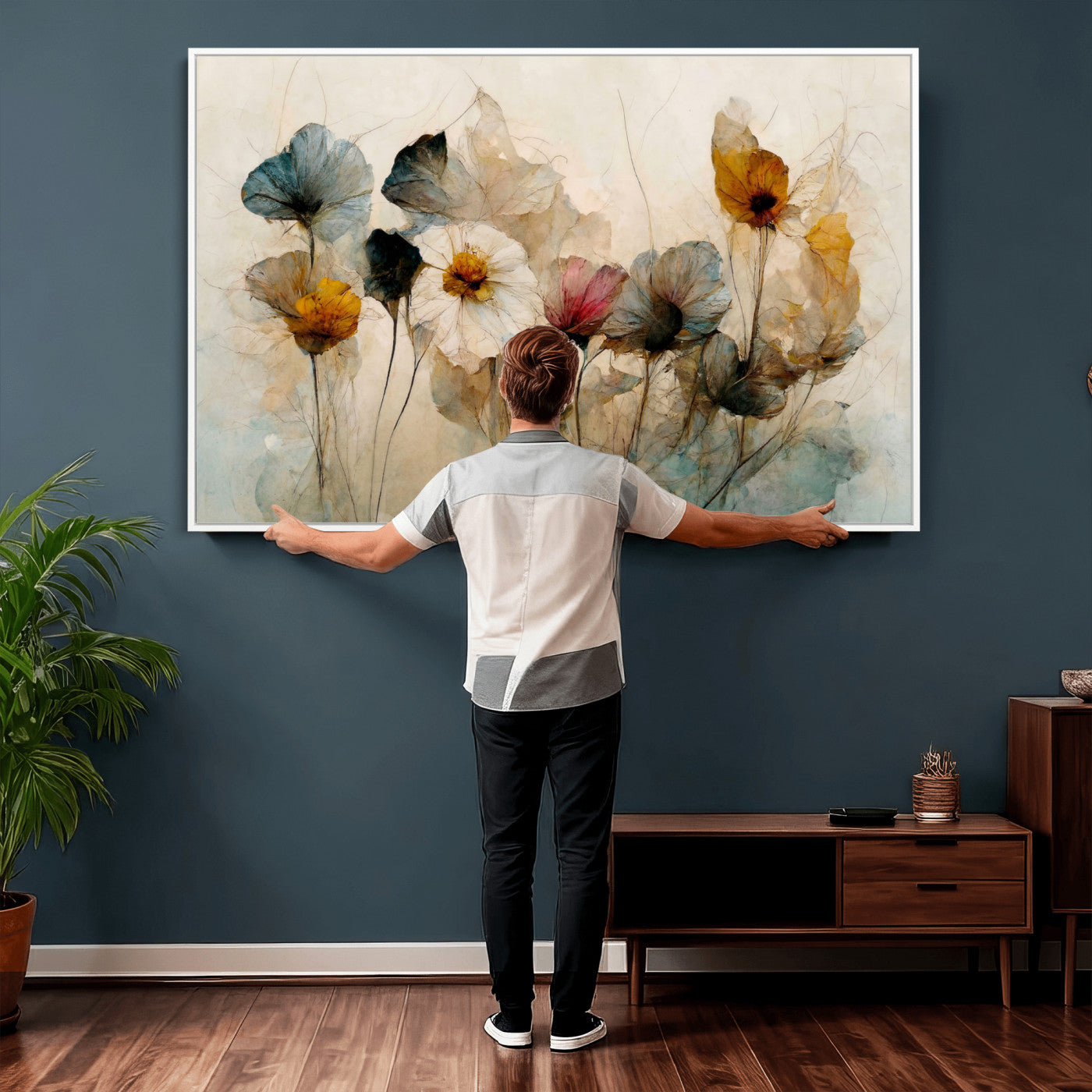 86802229-MGV-CV-36X24 - Vintage Dried Floral Meadow Wall Art Canvas Print, Translucent Watercolor Flowers Painting Print