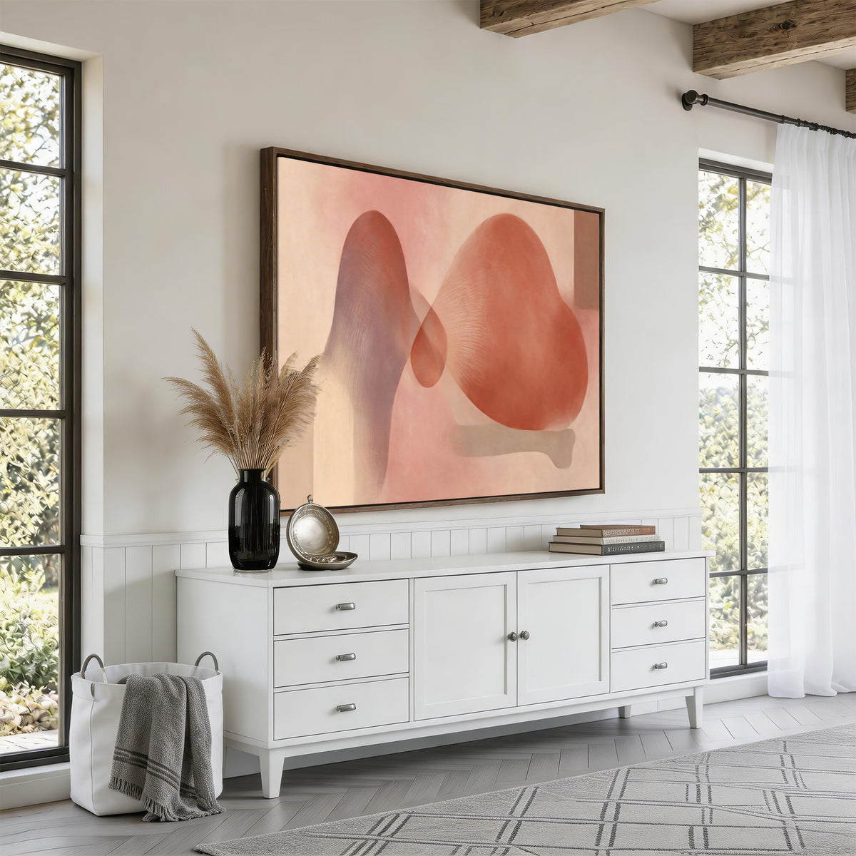 85110643-MGV-CV-36X24 - Vinna Begin Calin Biomorphic Abstract Wall Art Canvas Print, Terracotta Pink Organic Shapes