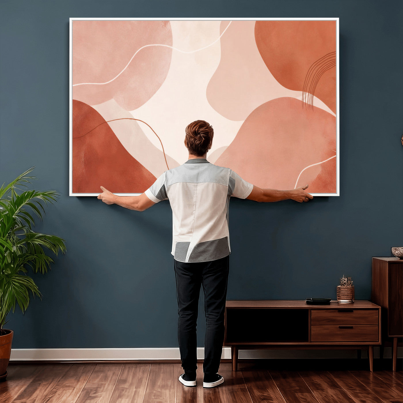 17685421-MGV-CV-36X24 - Abstract Boho Terracotta Wall Art Canvas Print, Mid Century Minimalist Painting Print