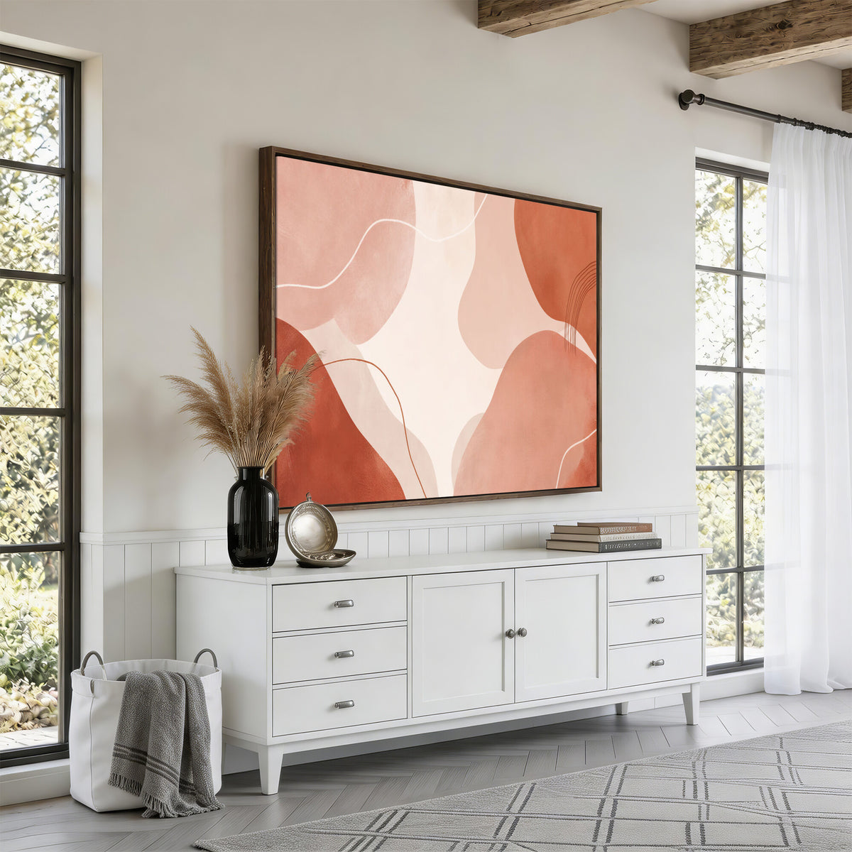 17685421-MGV-CV-36X24 - Abstract Boho Terracotta Wall Art Canvas Print, Mid Century Minimalist Painting Print