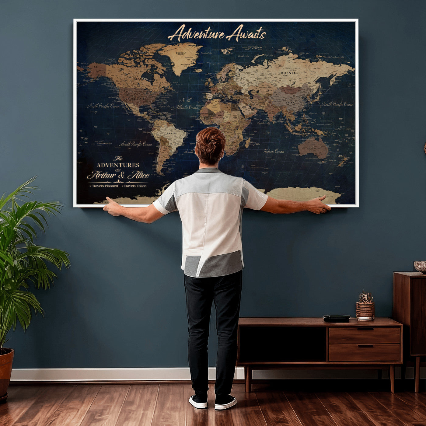 74477969-MGV-CV-36X24 - Custom Push Pin World Map Canvas | Personalized Travel Tracker | Wedding Anniversary Gift for Couples | Adventure Map Wall Art with Pins