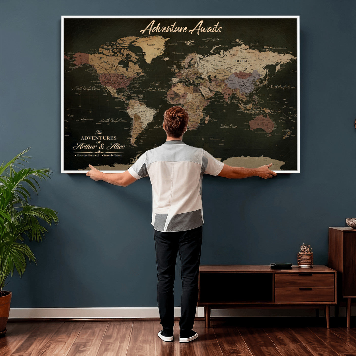 46935759-MGV-CV-36X24 - Custom Push Pin World Map Canvas | Personalized Travel Tracker | Wedding Anniversary Gift for Couples - Adventure Map Wall Art with Pins