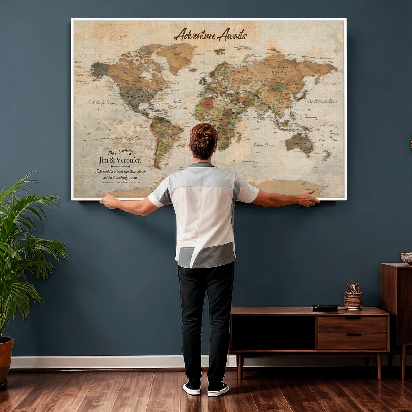 51298056-MGV-CV-36X24 - Custom Push Pin World Map Canvas | Personalized Travel Tracker | Wedding Anniversary Gift for Couples | Adventure Map Wall Art with Pins