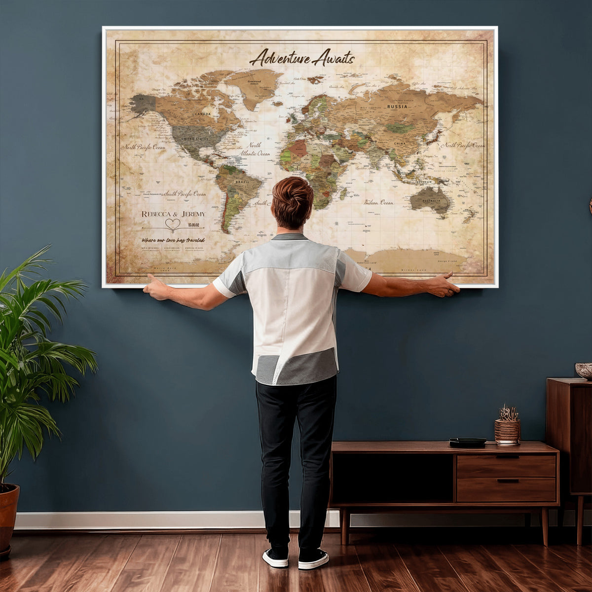 1954256765-MGV-CV-36X24 - Custom Push Pin World Map Canvas PRINT | Personalized Travel Tracker | Wedding Anniversary Gift