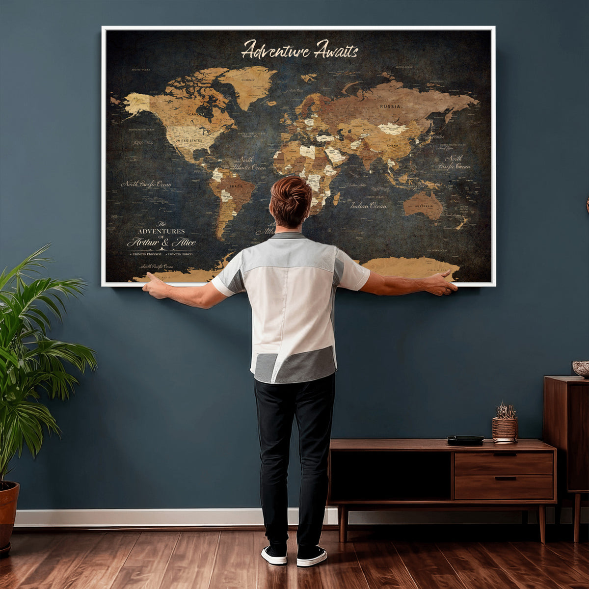 195425676576-MGV-CV-36X24 - Custom Push Pin World Map Canvas PRINT | Personalized Travel Tracker | Wedding Anniversary Gift