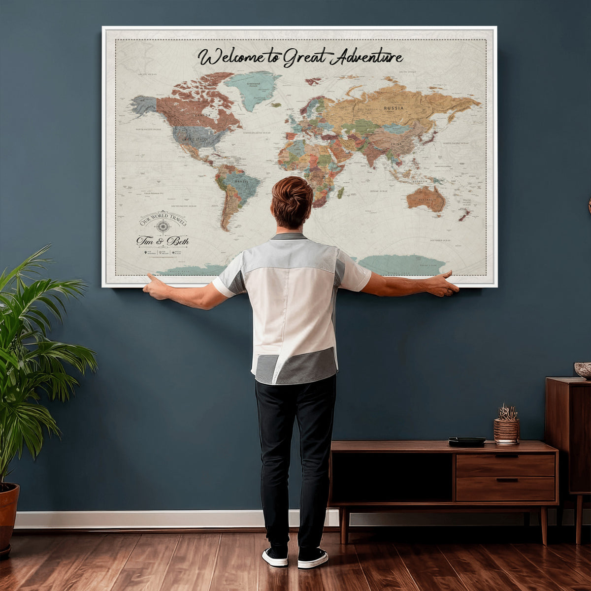 NEWMAP-19-MGV-CV-36X24 - World Map Wall Art Canvas Print, Modern Decorative Framed Map Artwork Prints for Living Room, Office, Bedroom Wall Decor