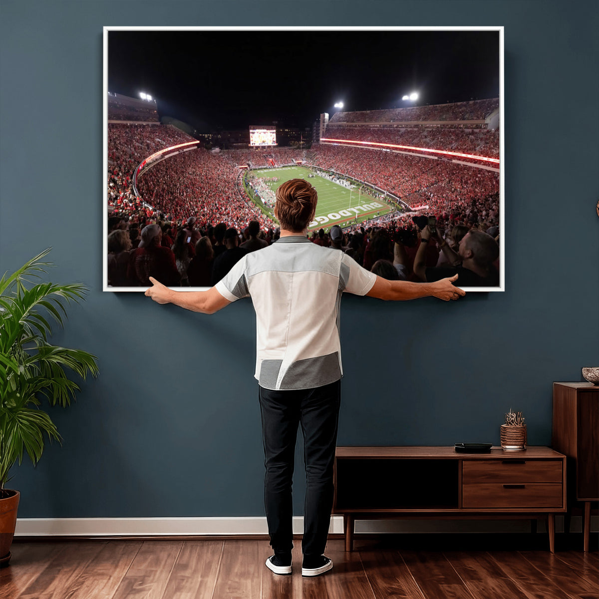 50587166-_Poster-30x20 - Sanford Stadium Georgia Bulldogs Canvas Print 3 Piece Framed Wall Art Extra Large Floating Frame Sports Poster Made in USA