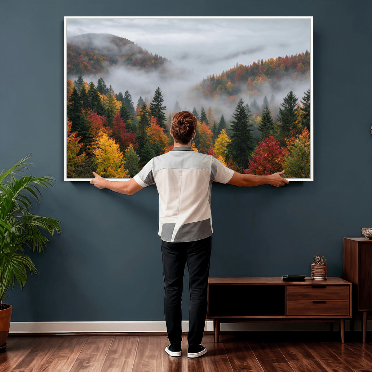 47877083-_Poster-30x20 - Fall Forest Misty Mountain Canvas Print Smoky Mountain Landscape Wall Art Autumn Trees Nature Poster Printing
