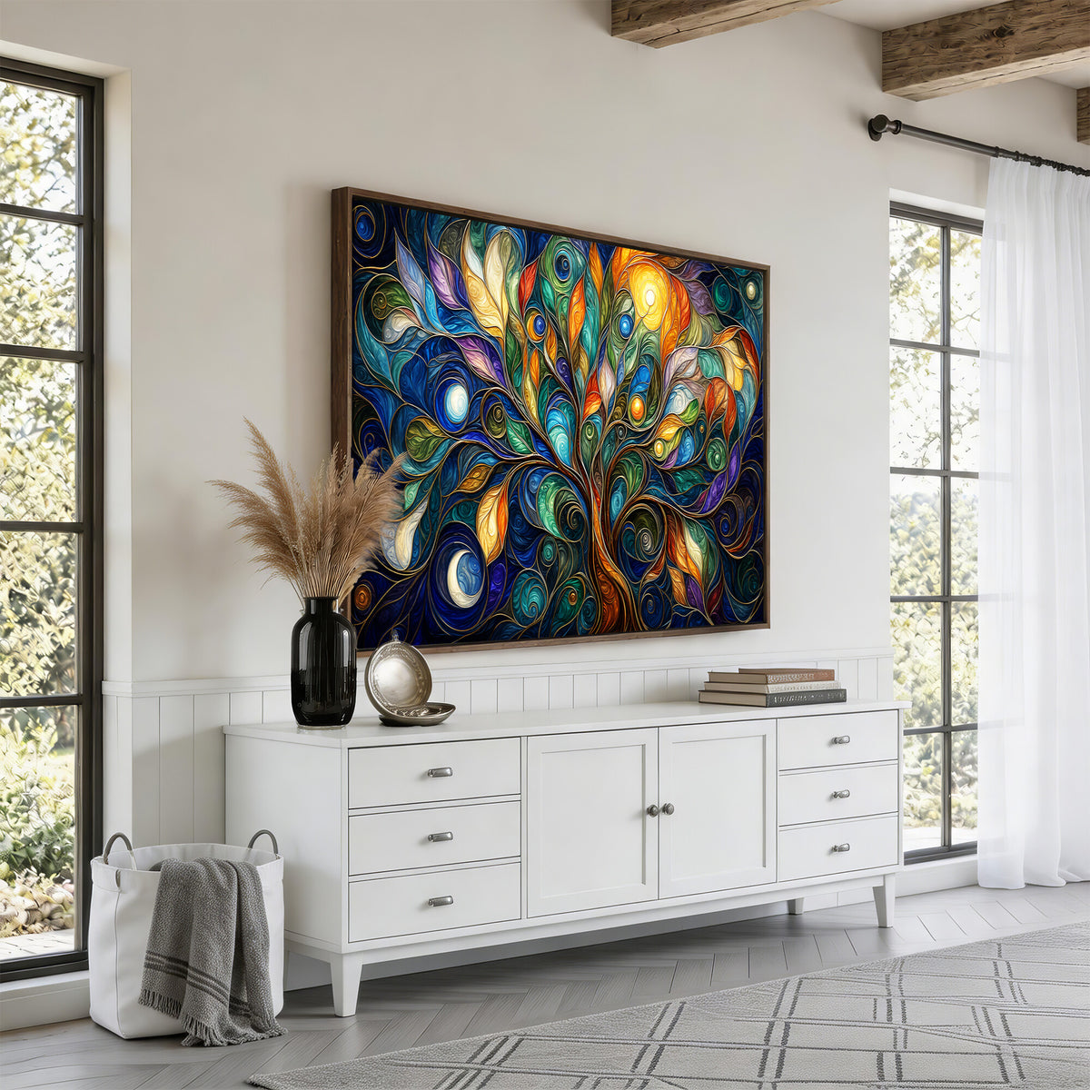 60127105-MGV-CV-36X24 - Psychedelic Tree Of Life Wall Art - Vibrant Swirl Cosmic Nature Decor