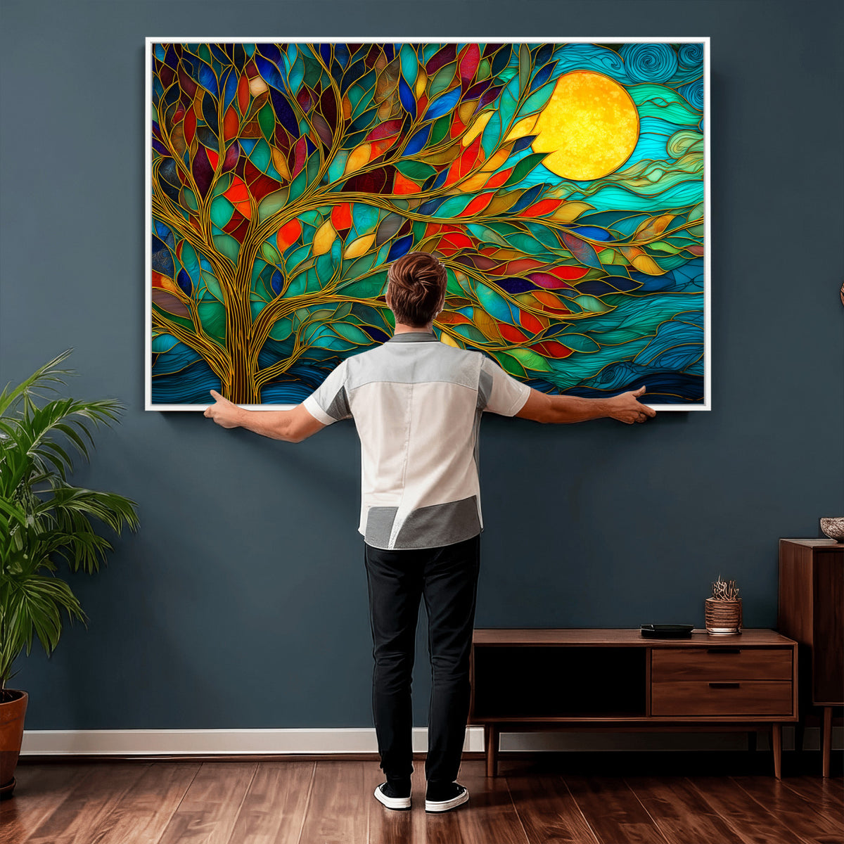 11877152-MGV-CV-36X24 - Stained Glass Tree Of Life Wall Art - Vibrant Mosaic Nature Home Decor