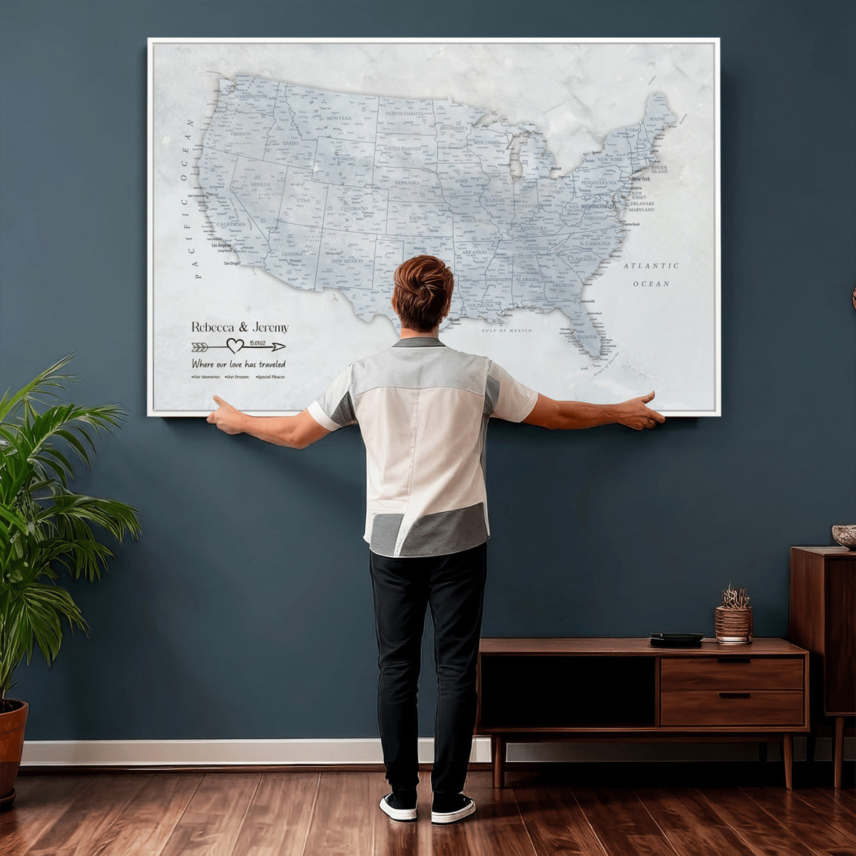 35973131-MGV-CV-36X24 - Custom USA Push Pin Travel Map Canvas Wall Art - Personalized Couples Gift Flat Digital Print