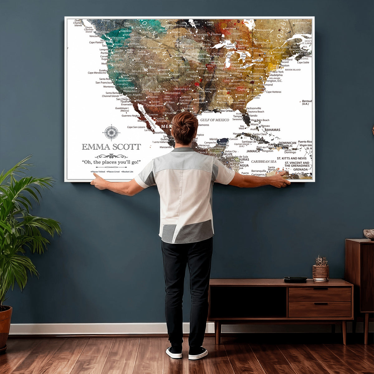53374031-MGV-CV-36X24 - Custom USA Push Pin Travel Map Canvas Wall Art - Personalized Couples Gift Flat Digital Print