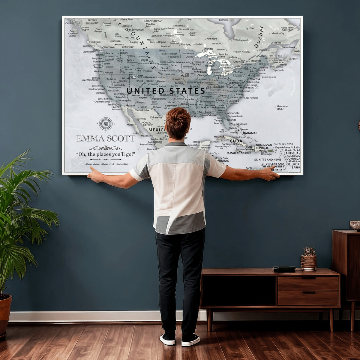 90686209D-MGV-CV-36X24 - Custom USA Push Pin Travel Map Canvas Wall Art - Personalized Couples Gift Flat Digital Print