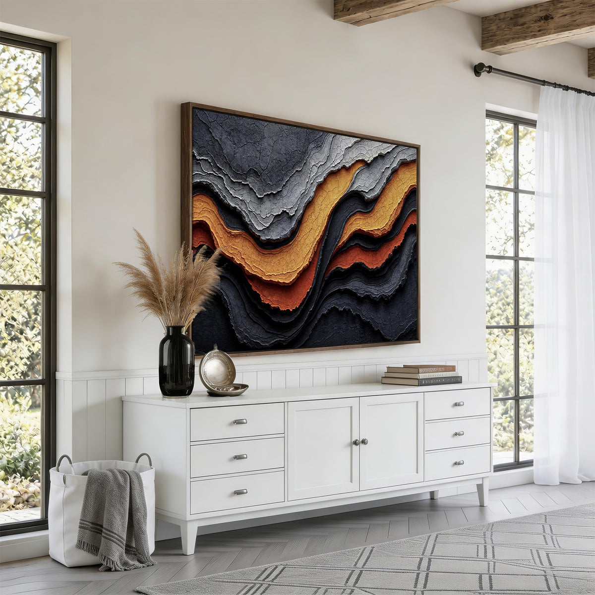 59852489-_Poster-30x20 - Abstract Waves Canvas Wall Art - Modern Terracotta and Charcoal Gray Print